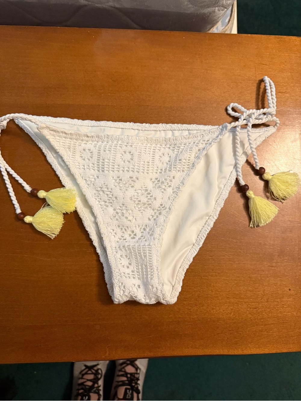 Victoria's Secret White Lace Bikini Bottoms with tassels.